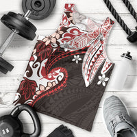 Monstera Plumeria Flowers Red Men Tank Top Polynesian Pattern
