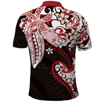 Monstera Plumeria Flowers Red Polo Shirt Polynesian Pattern