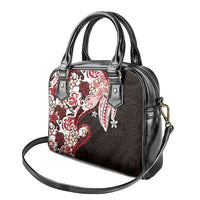 Monstera Plumeria Flowers Red Shoulder Handbag Polynesian Pattern
