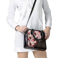 Monstera Plumeria Flowers Red Shoulder Handbag Polynesian Pattern