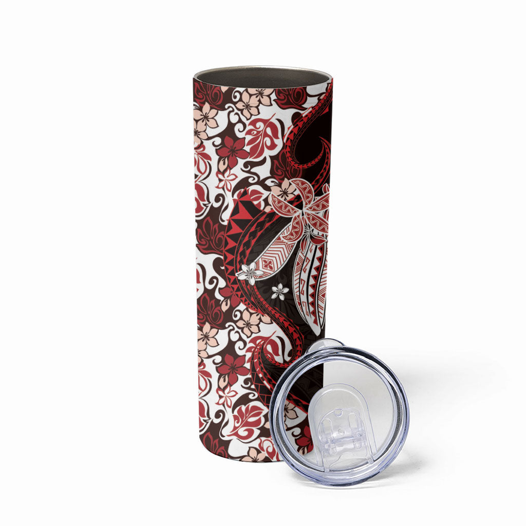 Monstera Plumeria Flowers Red Skinny Tumbler Polynesian Pattern