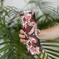Monstera Plumeria Flowers Red Skinny Tumbler Polynesian Pattern