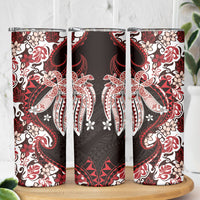 Monstera Plumeria Flowers Red Skinny Tumbler Polynesian Pattern