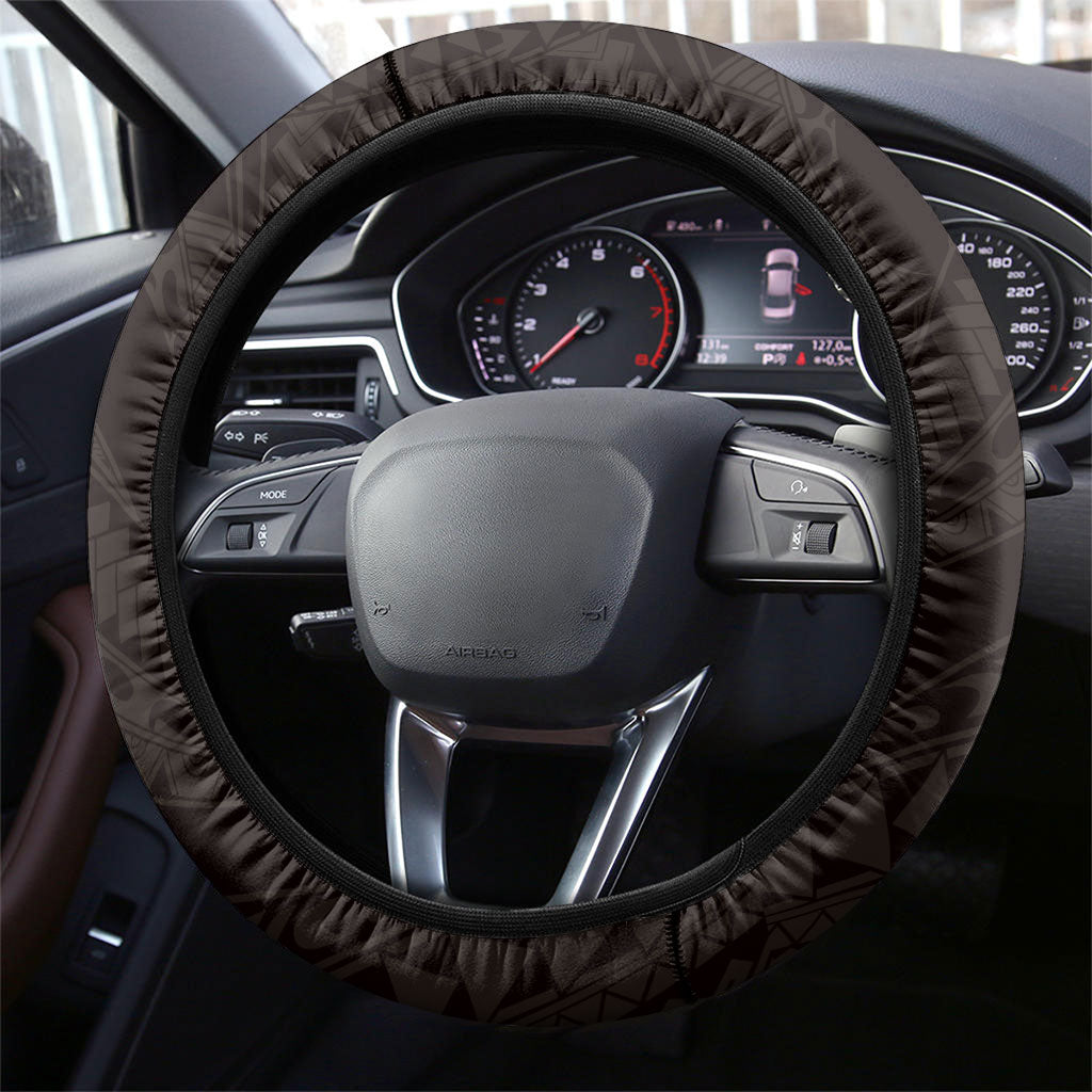 Monstera Plumeria Flowers Red Steering Wheel Cover Polynesian Pattern