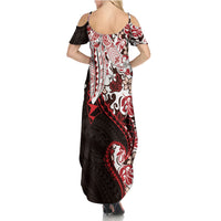 Monstera Plumeria Flowers Red Summer Maxi Dress Polynesian Pattern
