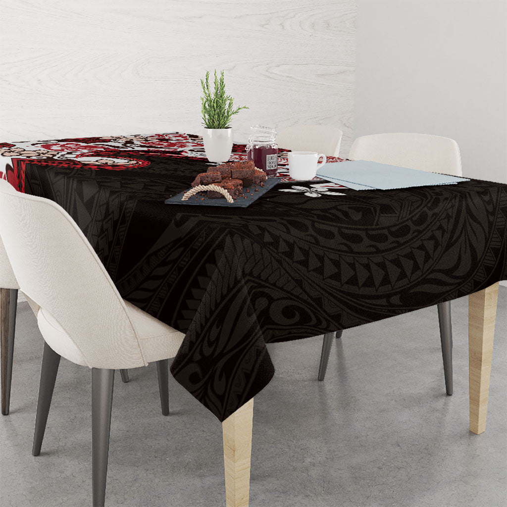 Monstera Plumeria Flowers Red Tablecloth Polynesian Pattern