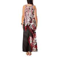 Monstera Plumeria Flowers Red Tank Maxi Dress Polynesian Pattern