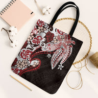 Monstera Plumeria Flowers Red Tote Bag Polynesian Pattern