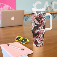 Monstera Plumeria Flowers Red Tumbler With Handle Polynesian Pattern