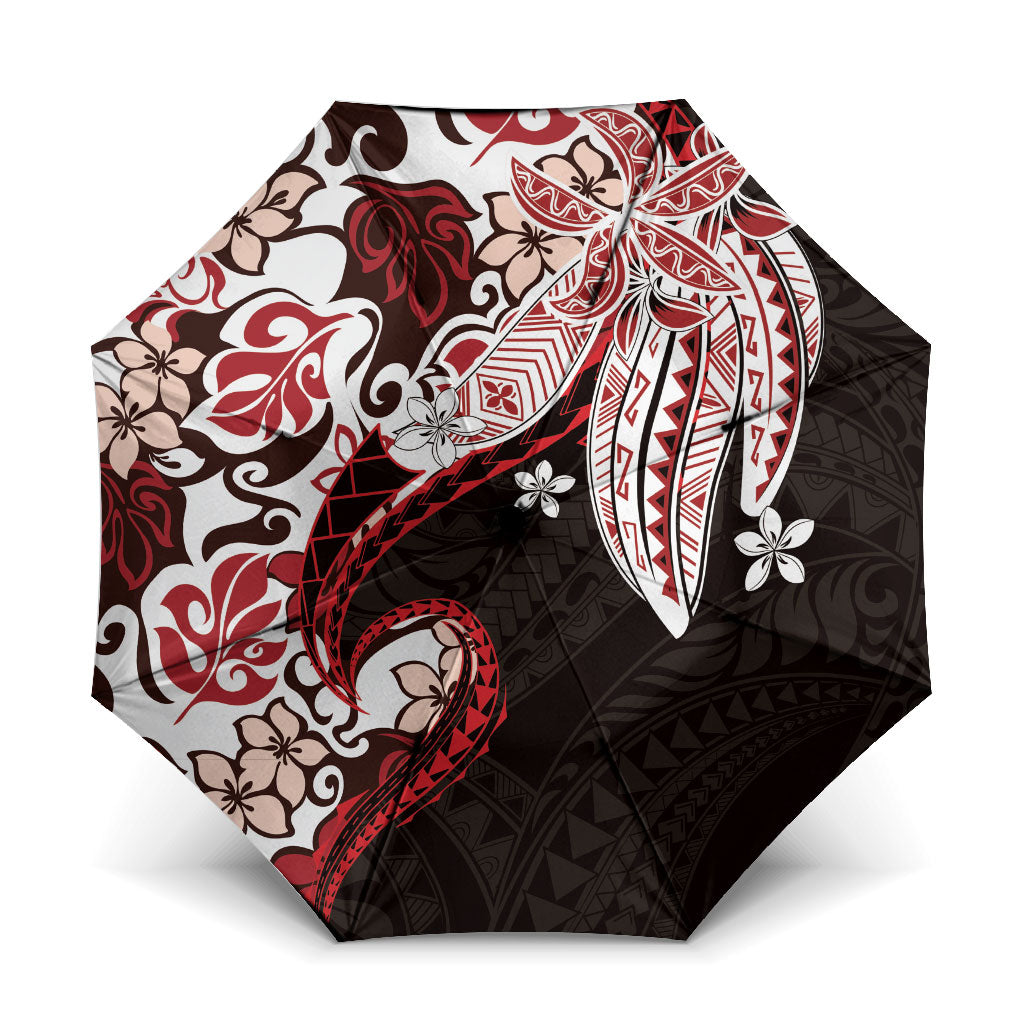 Monstera Plumeria Flowers Red Umbrella Polynesian Pattern