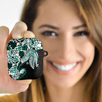 Monstera Plumeria Flowers Teal AirPods Case Polynesian Pattern