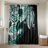 Monstera Plumeria Flowers Teal Bathroom Set Polynesian Pattern