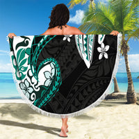Monstera Plumeria Flowers Teal Beach Blanket Polynesian Pattern