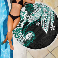 Monstera Plumeria Flowers Teal Beach Blanket Polynesian Pattern