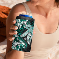 Monstera Plumeria Flowers Teal 4 in 1 Can Cooler Tumbler Polynesian Pattern