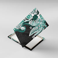 Monstera Plumeria Flowers Teal Canvas Wall Art Polynesian Pattern