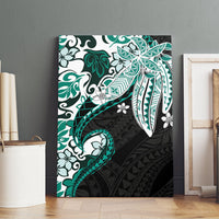 Monstera Plumeria Flowers Teal Canvas Wall Art Polynesian Pattern
