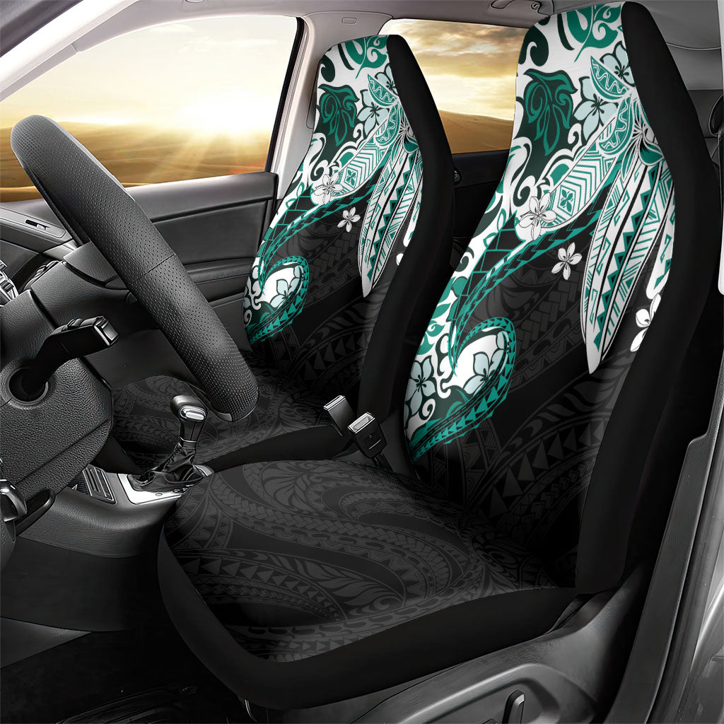 Monstera Plumeria Flowers Teal Car Seat Cover Polynesian Pattern