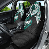 Monstera Plumeria Flowers Teal Car Seat Cover Polynesian Pattern