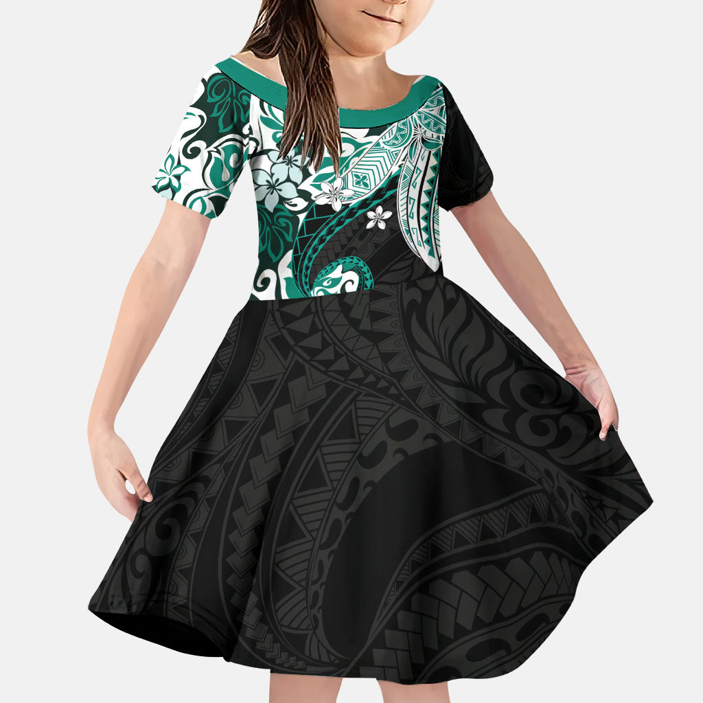 Monstera Plumeria Flowers Teal Family Matching Summer Maxi Dress and Hawaiian Shirt Polynesian Pattern