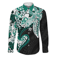 Monstera Plumeria Flowers Teal Family Matching Summer Maxi Dress and Hawaiian Shirt Polynesian Pattern