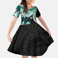 Monstera Plumeria Flowers Teal Family Matching Tank Maxi Dress and Hawaiian Shirt Polynesian Pattern