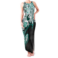 Monstera Plumeria Flowers Teal Family Matching Tank Maxi Dress and Hawaiian Shirt Polynesian Pattern