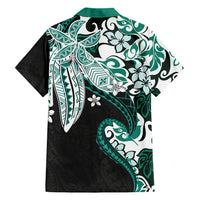 Monstera Plumeria Flowers Teal Hawaiian Shirt Polynesian Pattern