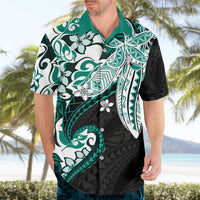 Monstera Plumeria Flowers Teal Hawaiian Shirt Polynesian Pattern