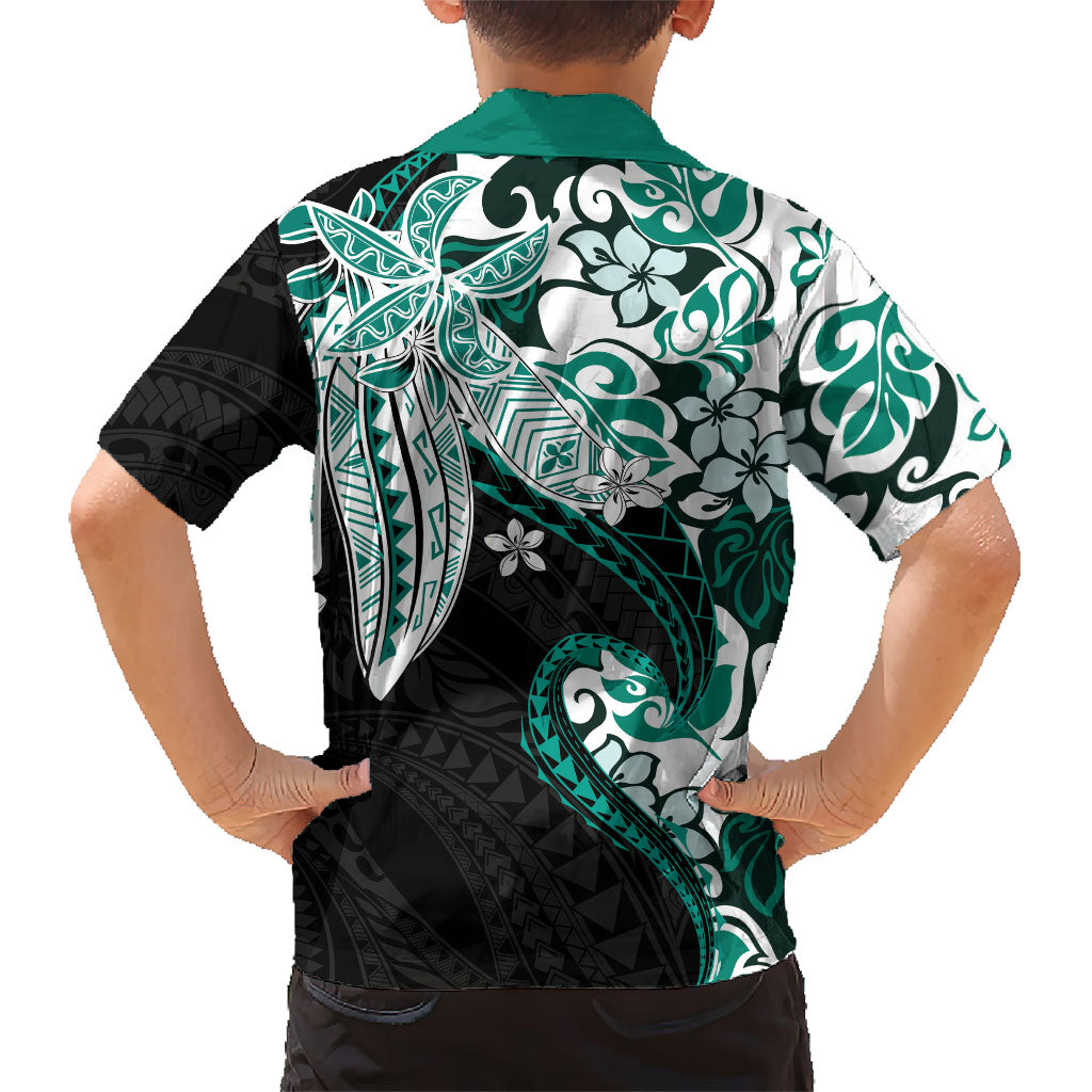 Monstera Plumeria Flowers Teal Hawaiian Shirt Polynesian Pattern