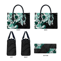 Monstera Plumeria Flowers Teal Leather Bag Polynesian Pattern