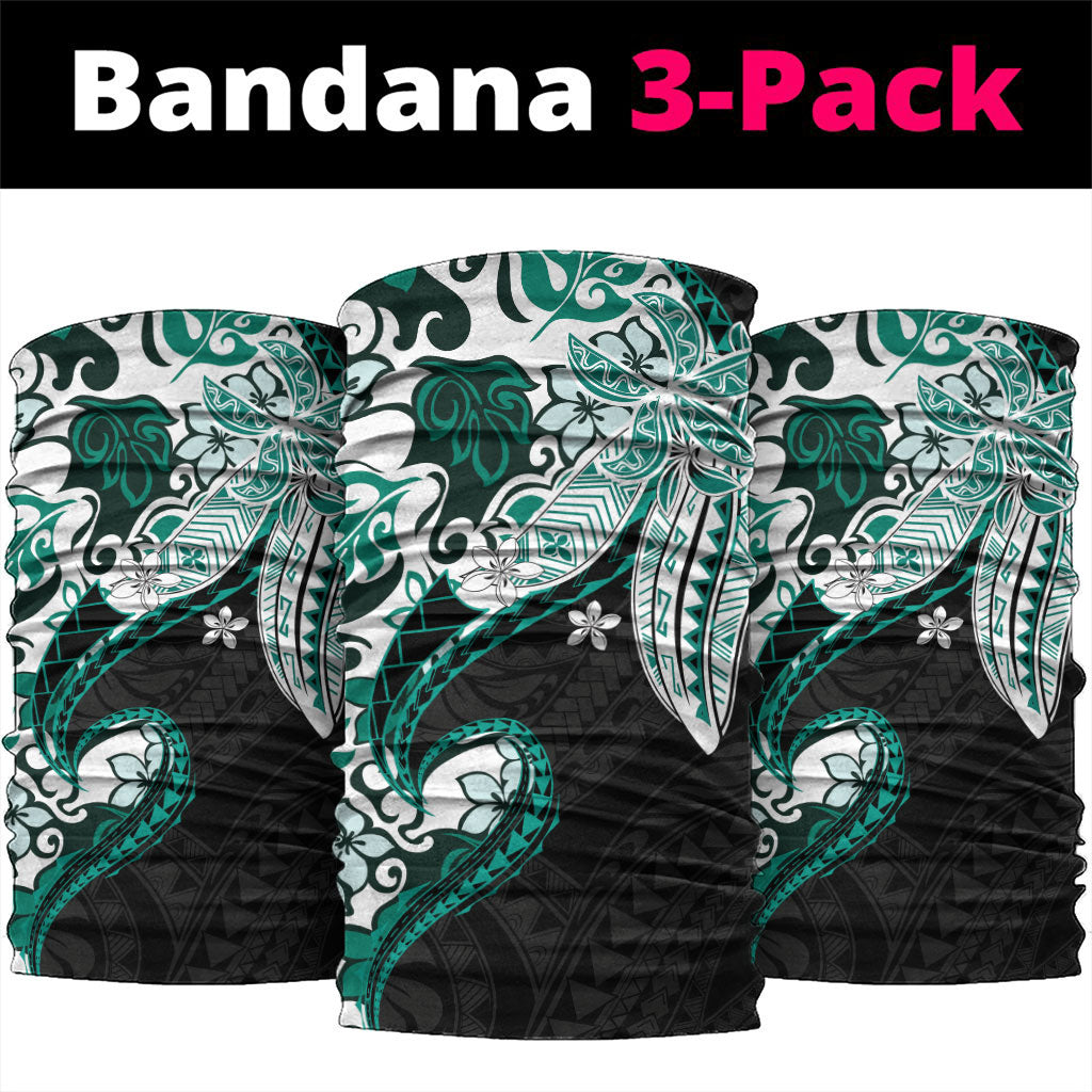 Monstera Plumeria Flowers Teal Neck Gaiter Polynesian Pattern
