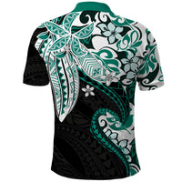 Monstera Plumeria Flowers Teal Polo Shirt Polynesian Pattern