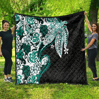 Monstera Plumeria Flowers Teal Quilt Polynesian Pattern