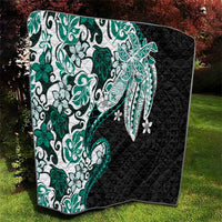 Monstera Plumeria Flowers Teal Quilt Polynesian Pattern