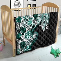 Monstera Plumeria Flowers Teal Quilt Polynesian Pattern