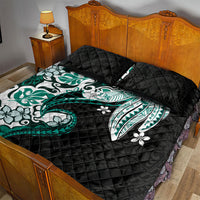 Monstera Plumeria Flowers Teal Quilt Bed Set Polynesian Pattern