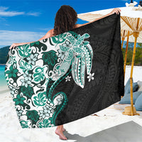 Monstera Plumeria Flowers Teal Sarong Polynesian Pattern
