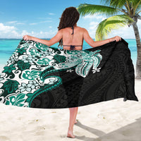 Monstera Plumeria Flowers Teal Sarong Polynesian Pattern