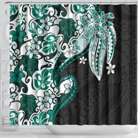 Monstera Plumeria Flowers Teal Shower Curtain Polynesian Pattern