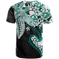 Monstera Plumeria Flowers Teal T Shirt Polynesian Pattern