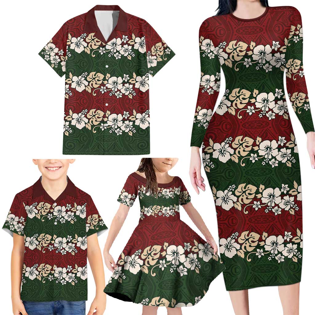 Hawaiian Hibiscus Christmas Color Family Matching Long Sleeve Bodycon Dress and Hawaiian Shirt Unique LT01 - Polynesian Pride