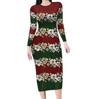 Hawaiian Hibiscus Christmas Color Family Matching Long Sleeve Bodycon Dress and Hawaiian Shirt Unique LT01 Mom's Dress Red - Polynesian Pride