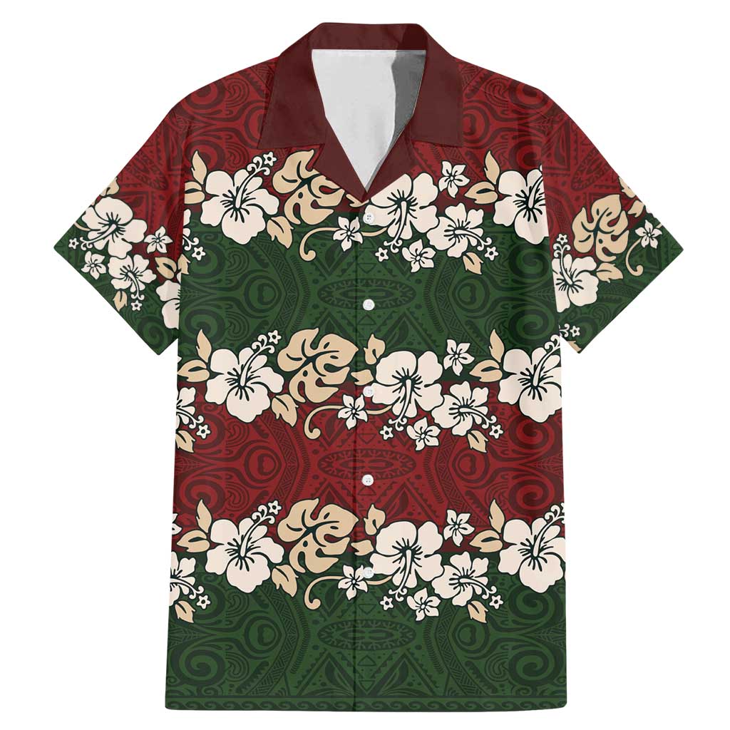 Hawaiian Hibiscus Christmas Color Family Matching Mermaid Dress and Hawaiian Shirt Unique LT01 Dad's Shirt - Short Sleeve Red - Polynesian Pride