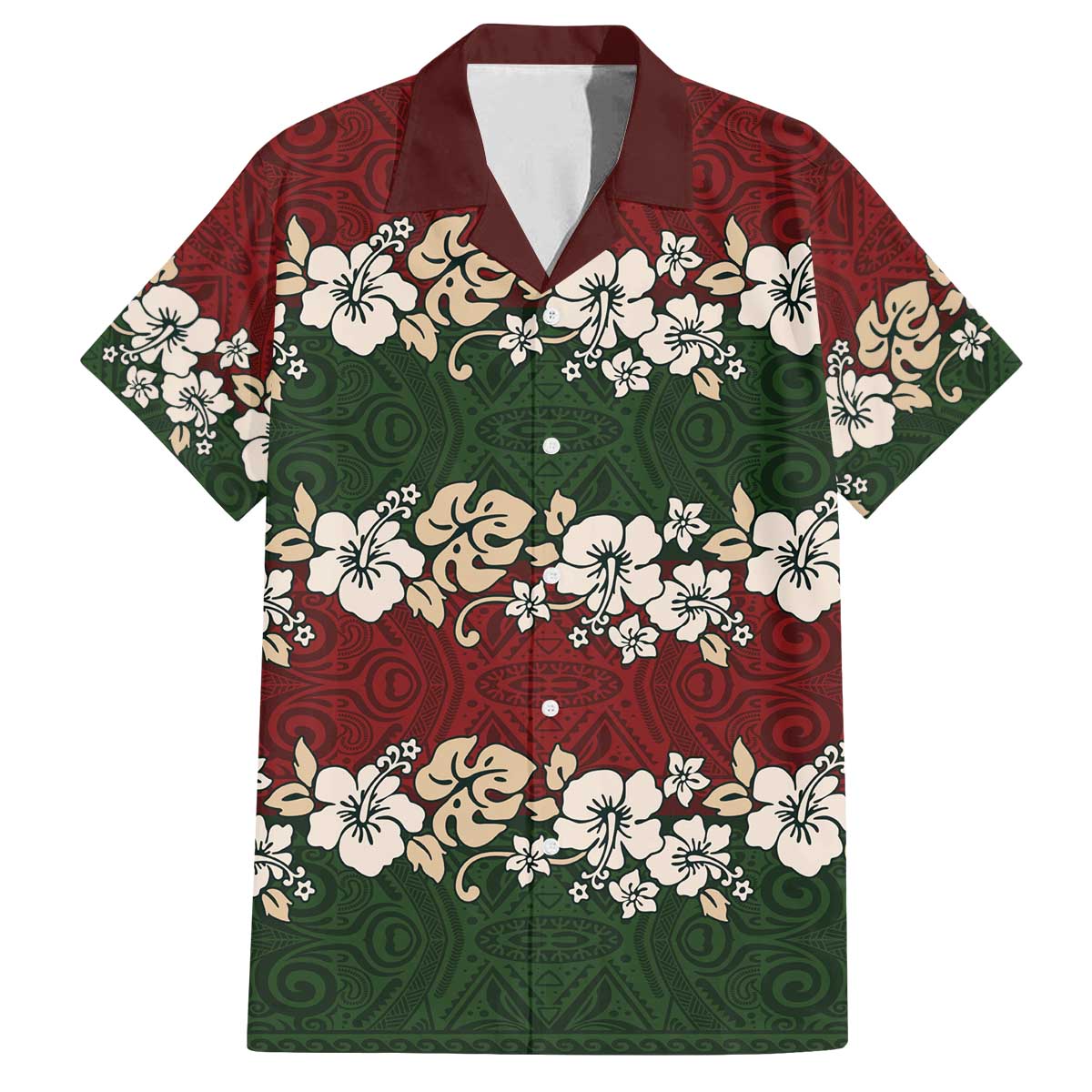 Hawaiian Hibiscus Christmas Color Family Matching Off The Shoulder Long Sleeve Dress and Hawaiian Shirt Unique LT01 Dad's Shirt - Short Sleeve Red - Polynesian Pride