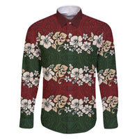 Hawaiian Hibiscus Christmas Color Family Matching Off The Shoulder Long Sleeve Dress and Hawaiian Shirt Unique LT01 Dad's Shirt - Long Sleeve Red - Polynesian Pride