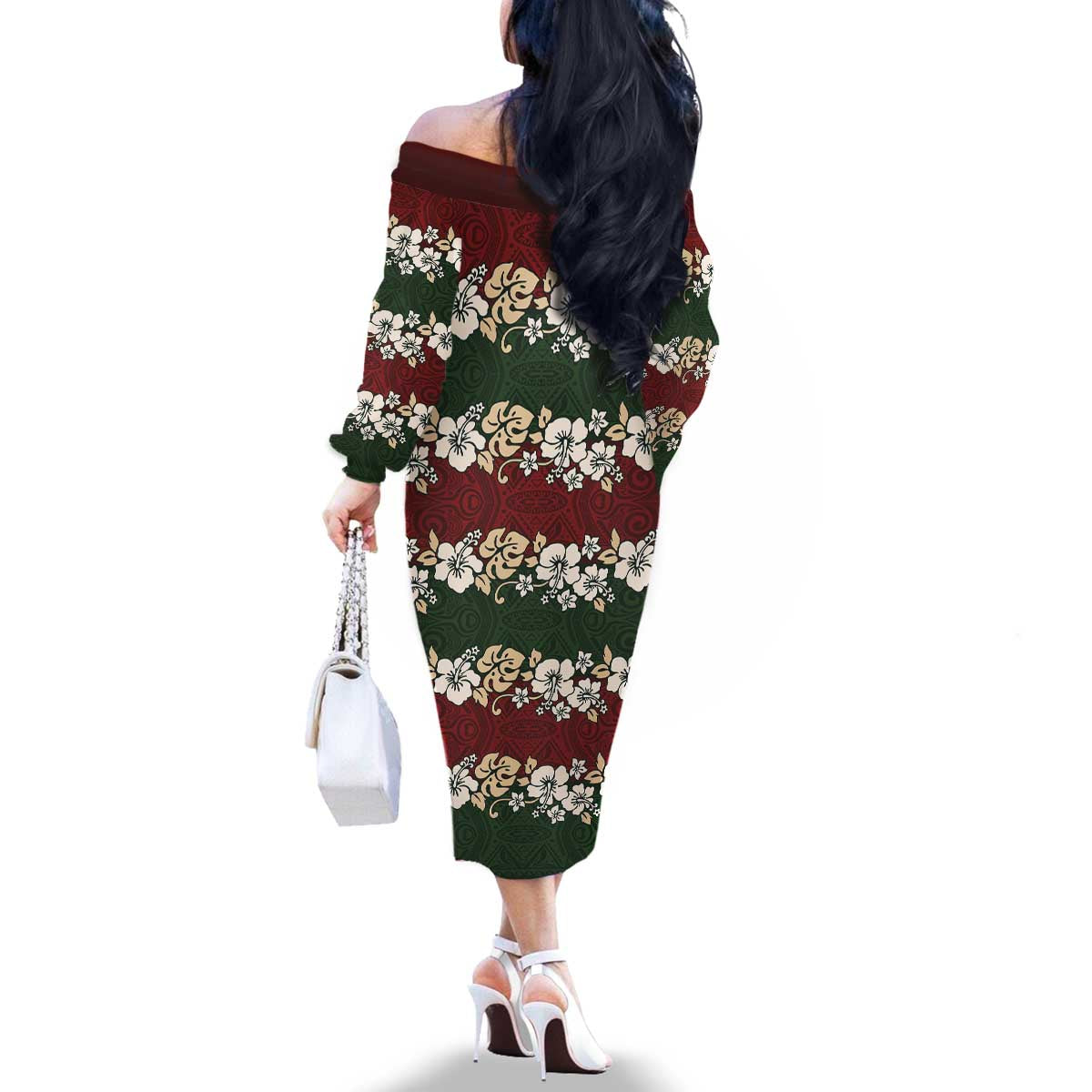 Hawaiian Hibiscus Christmas Color Family Matching Off The Shoulder Long Sleeve Dress and Hawaiian Shirt Unique LT01 - Polynesian Pride