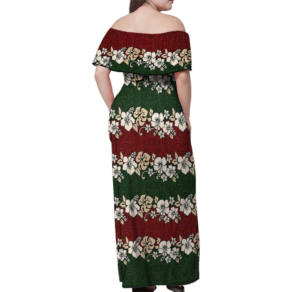 Hawaiian Hibiscus Christmas Color Family Matching Off Shoulder Maxi Dress and Hawaiian Shirt Unique LT01 - Polynesian Pride