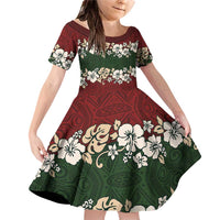 Hawaiian Hibiscus Christmas Color Family Matching Off Shoulder Short Dress and Hawaiian Shirt Unique LT01 Daughter's Dress Red - Polynesian Pride