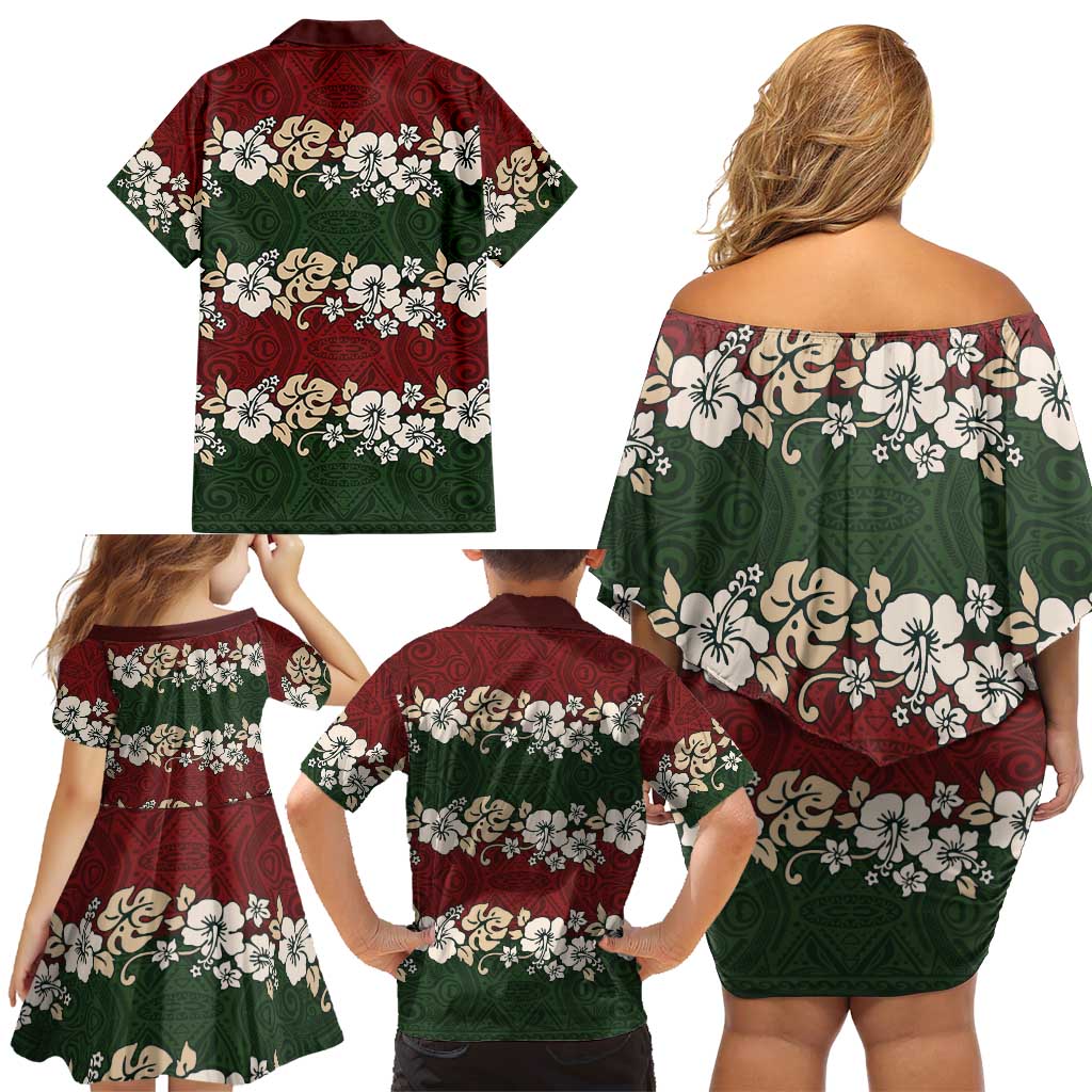 Hawaiian Hibiscus Christmas Color Family Matching Off Shoulder Short Dress and Hawaiian Shirt Unique LT01 - Polynesian Pride